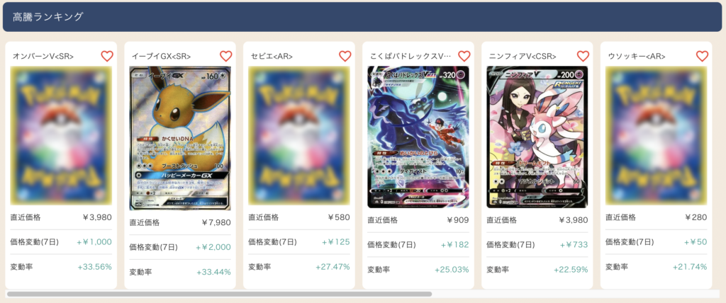 2024年7月時点のポケモンカード買取価格の高騰ランキング